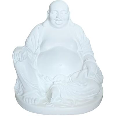 Relaxdays Buddha Figur lachend, 45 cm, Gartenfigur, Vintage Dekofigur Wohnzimmer, wetterfest, frostsicher, weiß Relaxdays Buddha Figur lachend, 45 cm, Gartenfigur, Vintage Dekofigur Wohnzimmer, wetterfest, frostsicher, weiß