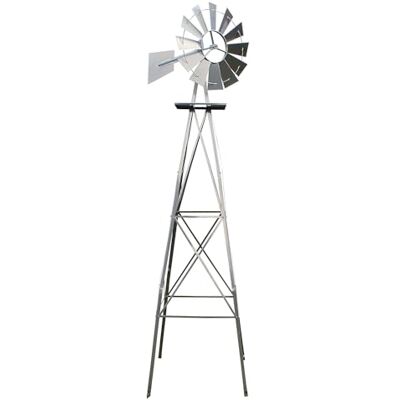 Wiltec Windrad mit 245 cm Höhe, Windmühle in Silberfarben, Windspiel im US-Design, Gartendeko mit kugelgelagertem Texasrad, Rankhilfe für Garten Wiltec Windrad mit 245 cm Höhe, Windmühle in Silberfarben, Windspiel im US-Design, Gartendeko mit kugelgelagertem Texasrad, Rankhilfe für Garten