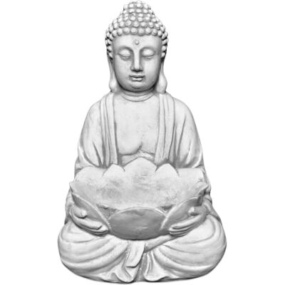 gartendekoparadies.de Buddha mit Lotusblüten Schale, Steinfigur, H. 30 cm, 6 kg, frostsicher aus Steinguss für Außenbereich (Grau) gartendekoparadies.de Buddha mit Lotusblüten Schale, Steinfigur, H. 30 cm, 6 kg, frostsicher aus Steinguss für Außenbereich (Grau)