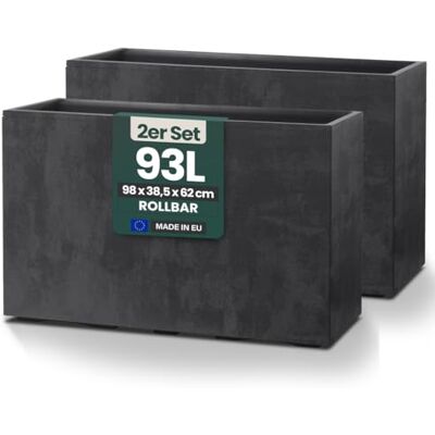 Kreher XXL Sichtschutz Pflanzkasten 93L, rollbar (2er, Anthrazit) Doppelwandiger Pflanzkübel in Naturstein-Optik, wetterfest mit Entwässerungsstopfen, Maße 98x38,5x62 cm Kreher XXL Sichtschutz Pflanzkasten 93L, rollbar (2er, Anthrazit) Doppelwandiger Pflanzkübel in Naturstein-Optik, wetterfest mit Entwässerungsstopfen, Maße 98x38,5x62 cm