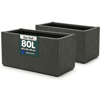 Kreher XL Pflanzkasten Blumenkasten Anthrazit, frostsicher (2X) 80 x 36 x 36 cm aus Kunststoff im Struktur-Design für Garten, Terrasse und Balkon Kreher XL Pflanzkasten Blumenkasten Anthrazit, frostsicher (2X) 80 x 36 x 36 cm aus Kunststoff im Struktur-Design für Garten, Terrasse und Balkon