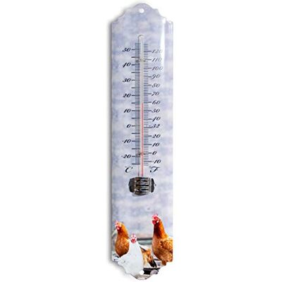 Antikas Tierthermometer, aus Eisen, Hellblau Lackiert, Hühner Motiv Antikas Tierthermometer, aus Eisen, Hellblau Lackiert, Hühner Motiv