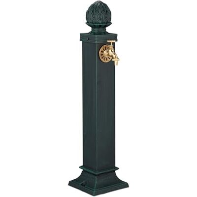 Relaxdays Standbrunnen antik, mit Wasserhahn, HxBxT: 80 x 18,5 x 22 cm, Wasserzapfsäule Garten, Bodenbefestigung, grün Relaxdays Standbrunnen antik, mit Wasserhahn, HxBxT: 80 x 18,5 x 22 cm, Wasserzapfsäule Garten, Bodenbefestigung, grün