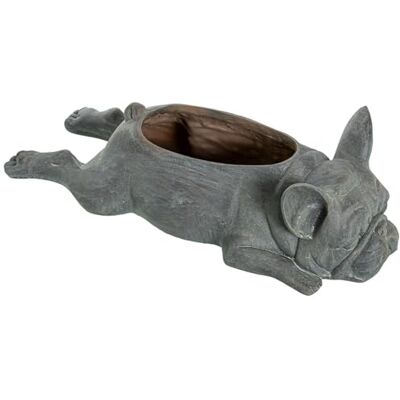 DRW Figur eines Blumentopfs eines liegenden Hundes aus Harz in Grau, 41 x 17 x 13 cm DRW Figur eines Blumentopfs eines liegenden Hundes aus Harz in Grau, 41 x 17 x 13 cm