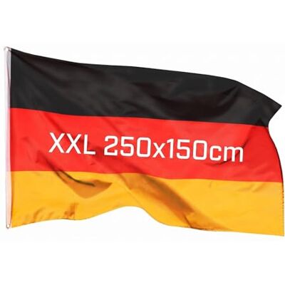 Aricona Deutschland Flagge XXL 250x150cm wetterfeste Deutschland Fahne Groß mit Messingösen, 100% Polyester, robuste Doppelnaht & in lebendigen Farben ideal für Flaggen-Liebhaber Aricona Deutschland Flagge XXL 250x150cm wetterfeste Deutschland Fahne Groß mit Messingösen, 100% Polyester, robuste Doppelnaht & in lebendigen Farben ideal für Flaggen-Liebhaber