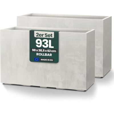 Kreher XXL Sichtschutz Pflanzkasten 93L, rollbar (2er, Creme Weiß) Doppelwandiger Pflanzkübel in Naturstein-Optik, wetterfest mit Entwässerungsstopfen, Maße 98x38,5x62 cm Kreher XXL Sichtschutz Pflanzkasten 93L, rollbar (2er, Creme Weiß) Doppelwandiger Pflanzkübel in Naturstein-Optik, wetterfest mit Entwässerungsstopfen, Maße 98x38,5x62 cm