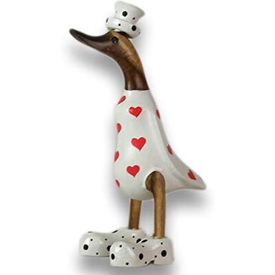 Holz Ente Lauf Ente Gartendeko Figur aus Bambus Wurzel und Teak Holz mit Herz in Weiss handbemalt 25cm hoch Holz Ente Lauf Ente Gartendeko Figur aus Bambus Wurzel und Teak Holz mit Herz in Weiss handbemalt 25cm hoch