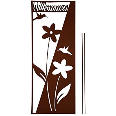UNUS Garden Gartenschild Willkommen mit Blumen, Gartenstecker aus Edelrost Design Gartendeko Rostoptik, Rost Deko für Garten UNUS Garden Gartenschild Willkommen mit Blumen, Gartenstecker aus Edelrost Design Gartendeko Rostoptik, Rost Deko für Garten