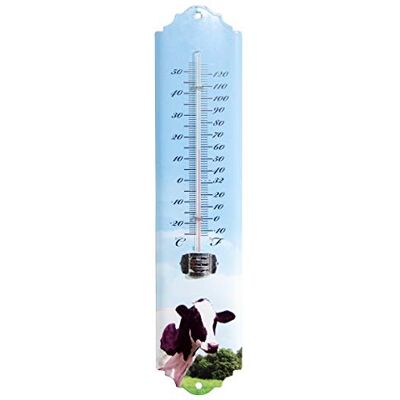 Antikas Tierthermometer, aus Eisen, Hellblau Lackiert, Kuh Motiv Antikas Tierthermometer, aus Eisen, Hellblau Lackiert, Kuh Motiv