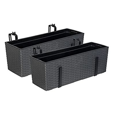 Kreher XL Balkonkasten 2er-Set Rattan-Design Anthrazit mit Wasserspeicher Pflanzkasten aus Kunststoff mit Metallhalterung, 56 x 18,5 x 19,5 cm für den Balkon Kreher XL Balkonkasten 2er-Set Rattan-Design Anthrazit mit Wasserspeicher Pflanzkasten aus Kunststoff mit Metallhalterung, 56 x 18,5 x 19,5 cm für den Balkon