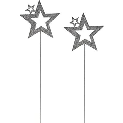 ETC weihnachtlicher stimmungsvoller Garten-Stecker Stern am Stab Dekostern Weihnachtsstern Metall beiseitig farbig je nach Auswahl Preis für 2 Stück (2 x Silberglitzer) ETC weihnachtlicher stimmungsvoller Garten-Stecker Stern am Stab Dekostern Weihnachtsstern Metall beiseitig farbig je nach Auswahl Preis für 2 Stück (2 x Silberglitzer)