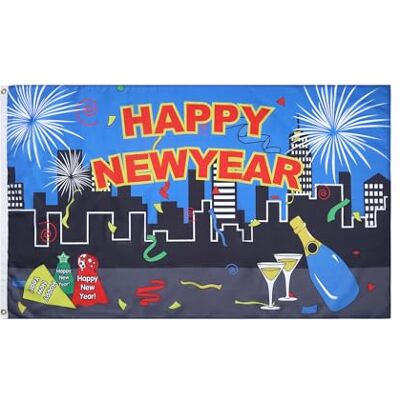 AZ FLAG Flagge Gutes Neues Jahr Stadt 150x90 cm Fest Fahne 100% Polyester mit Messing-Ösen 110g AZ FLAG Flagge Gutes Neues Jahr Stadt 150x90 cm Fest Fahne 100% Polyester mit Messing-Ösen 110g