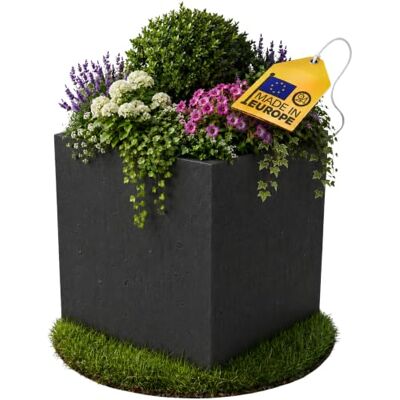 Ondis24 Pflanzkübel Vulkan Basalt 50, Blumentopf 50 x 50 cm, Garten Blumenkübel, Schiefer Optik Pflanzkübel mit Wasserspeicher, Pflanzenkasten hoch, Winterfest Ondis24 Pflanzkübel Vulkan Basalt 50, Blumentopf 50 x 50 cm, Garten Blumenkübel, Schiefer Optik Pflanzkübel mit Wasserspeicher, Pflanzenkasten hoch, Winterfest