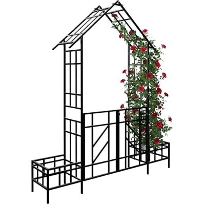 Relaxdays Rosenbogen mit Tor, 2 Pflanzeinfassungen, Vorgarten & Garten, Torbogen HBT: 247 x 204 x 43 cm, Metall, schwarz Relaxdays Rosenbogen mit Tor, 2 Pflanzeinfassungen, Vorgarten & Garten, Torbogen HBT: 247 x 204 x 43 cm, Metall, schwarz