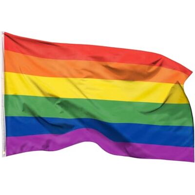 Aricona Regenbogen Flagge 90x150cm wetterbeständige Pride Fahne mit Messingösen, 100% Polyester, robuste Doppelnaht & in lebendigen Farben ideal für Flaggen-Liebhaber Aricona Regenbogen Flagge 90x150cm wetterbeständige Pride Fahne mit Messingösen, 100% Polyester, robuste Doppelnaht & in lebendigen Farben ideal für Flaggen-Liebhaber