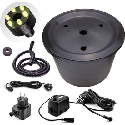 CLGarden Springbrunnenpumpe Set mit 30l Becken und GFK Abdeckung, Pumpe SP1 mit warmweißer LED-Beleuchtung für Gartenbrunnen Wasserspiel 12V CLGarden Springbrunnenpumpe Set mit 30l Becken und GFK Abdeckung, Pumpe SP1 mit warmweißer LED-Beleuchtung für Gartenbrunnen Wasserspiel 12V