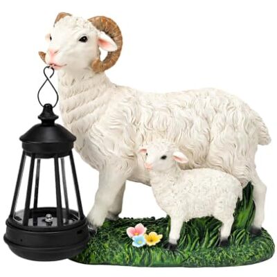 WOZOKI Solar Gartenstatuenleuchte mit Erwachsener Schaf und Lammszene Aufbau eines Solarpanels, Aufladen bei ungehindertem Sonnenlicht, kabellose Akzentbeleuchtung für Gartenwege WOZOKI Solar Gartenstatuenleuchte mit Erwachsener Schaf und Lammszene Aufbau eines Solarpanels, Aufladen bei ungehindertem Sonnenlicht, kabellose Akzentbeleuchtung für Gartenwege