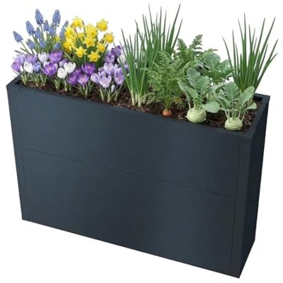 Metzler Hochbeet L für den Garten kompakte Größe Pulverbeschichteter Stahl in Anthrazit RAL 7016 Witterungsbeständiges Metall-Gartenbeet, Pflanzenbeet, Blumenhochbeet 25 x 100 x 77 cm Metzler Hochbeet L für den Garten kompakte Größe Pulverbeschichteter Stahl in Anthrazit RAL 7016 Witterungsbeständiges Metall-Gartenbeet, Pflanzenbeet, Blumenhochbeet 25 x 100 x 77 cm