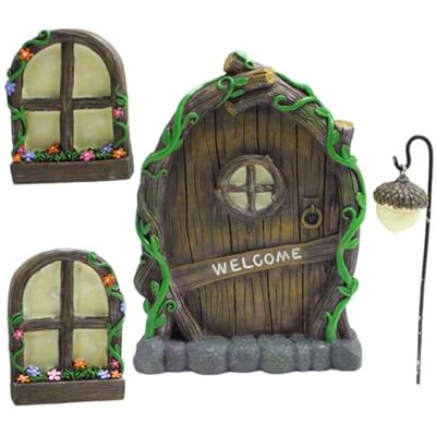 Nukinp Feengarten-Set, im Dunkeln leuchtendes Harzfenster und Feentür für Baumstamm mit Laterne für Garten, Rasen, Hof, Wand, drinnen und draußen Nukinp Feengarten-Set, im Dunkeln leuchtendes Harzfenster und Feentür für Baumstamm mit Laterne für Garten, Rasen, Hof, Wand, drinnen und draußen