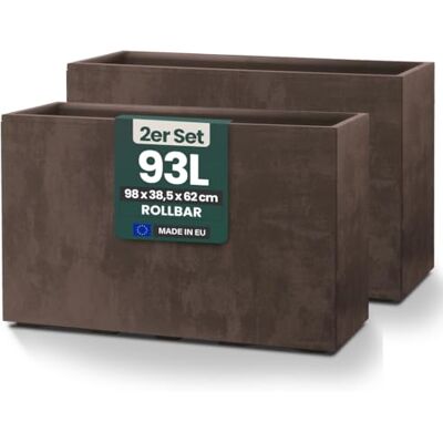 Kreher XXL Sichtschutz Pflanzkasten 93L, rollbar (2er, Braun) Doppelwandiger Pflanzkübel in Naturstein-Optik, wetterfest mit Entwässerungsstopfen, Maße 98x38,5x62 cm Kreher XXL Sichtschutz Pflanzkasten 93L, rollbar (2er, Braun) Doppelwandiger Pflanzkübel in Naturstein-Optik, wetterfest mit Entwässerungsstopfen, Maße 98x38,5x62 cm