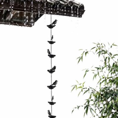 Generic Metallvogel-Regenkette mit dekorativen Bechern (1 m) Metall-Vogel-Hänge-Regenwasserumlenker mit Bechern, Traufen-Entwässerungskette, Aufhänger, Outdoor Generic Metallvogel-Regenkette mit dekorativen Bechern (1 m) Metall-Vogel-Hänge-Regenwasserumlenker mit Bechern, Traufen-Entwässerungskette, Aufhänger, Outdoor