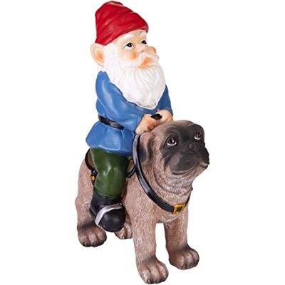 BRUBAKER Gartenzwerg mit Hund Zwerg reitet mit Sattel auf Mops Gartenfigur Lustig Dekoration Wetterfest für Garten Campingplatz Hundebesitzer Gartendeko für außen 26 cm groß BRUBAKER Gartenzwerg mit Hund Zwerg reitet mit Sattel auf Mops Gartenfigur Lustig Dekoration Wetterfest für Garten Campingplatz Hundebesitzer Gartendeko für außen 26 cm groß