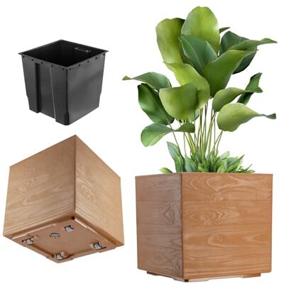 KADAX Pflanzkübel auf Rollen, 39 x 40 cm, großer Blumenkübel aus Kunststoff in Holzoptik, quadratischer Pflanztopf mit Einsatz für Innen und Außen (Braun) KADAX Pflanzkübel auf Rollen, 39 x 40 cm, großer Blumenkübel aus Kunststoff in Holzoptik, quadratischer Pflanztopf mit Einsatz für Innen und Außen (Braun)