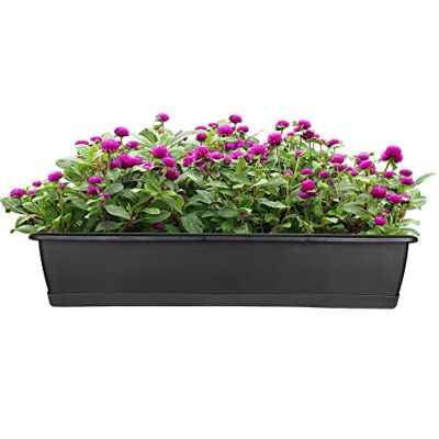 BigDean Blumenkasten mit Untersetzer 60 cm lang anthrazit Balkon Pflanzkasten schmal Balkonkasten aus PP-Kunststoff Wetterfest & Langlebig BigDean Blumenkasten mit Untersetzer 60 cm lang anthrazit Balkon Pflanzkasten schmal Balkonkasten aus PP-Kunststoff Wetterfest & Langlebig