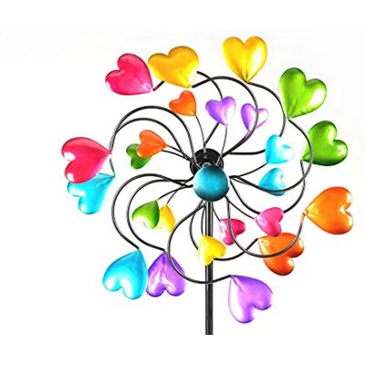 Unbekannt Buntes Windrad Herzen für den Garten aus Metall Windspiel Windmühle 126 cm Unbekannt Buntes Windrad Herzen für den Garten aus Metall Windspiel Windmühle 126 cm