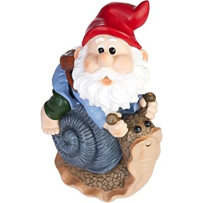 BRUBAKER Gartenzwerg auf Schneckenhaus Zwerg mit fröhlicher Schnecke Gartenfigur Lustig Dekoration Wetterfest für Garten Campingplatz Gartendeko für außen 24 cm groß BRUBAKER Gartenzwerg auf Schneckenhaus Zwerg mit fröhlicher Schnecke Gartenfigur Lustig Dekoration Wetterfest für Garten Campingplatz Gartendeko für außen 24 cm groß