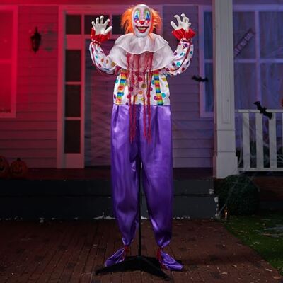 JOYIN 165 cm Halloween Animatronic Horror Clown Lebensgroße Grusel Figur mit Beweglichen Händen & Leuchtenden LED-Augen, Violette Stehende Deko für Garten, Party und Spukhaus Outdoor JOYIN 165 cm Halloween Animatronic Horror Clown Lebensgroße Grusel Figur mit Beweglichen Händen & Leuchtenden LED-Augen, Violette Stehende Deko für Garten, Party und Spukhaus Outdoor