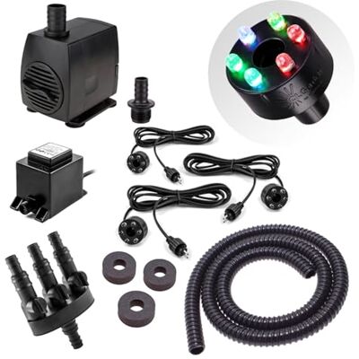 CLGarden Springbrunnen Pumpe Set mit 3X LED Beleuchtung Multicolor RGB für Wasserspiel Säulenbrunnen Kugelbrunnen Schlauch Wasserverteiler 1300 L/H CLGarden Springbrunnen Pumpe Set mit 3X LED Beleuchtung Multicolor RGB für Wasserspiel Säulenbrunnen Kugelbrunnen Schlauch Wasserverteiler 1300 L/H