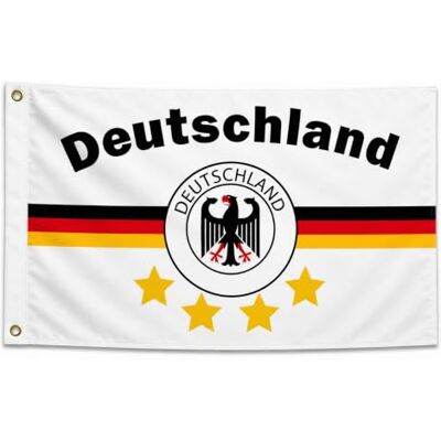 trends4cents Motto Flagge 90 x 150 cm, Polyester, UV-beständig, 2 Metallösen, vernäht (Deutschland 17 Weiss 4 Sterne) trends4cents Motto Flagge 90 x 150 cm, Polyester, UV-beständig, 2 Metallösen, vernäht (Deutschland 17 Weiss 4 Sterne)