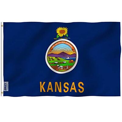 Anley Fly Breeze 3x5 Fuß Kansas State Flagge Lebendige Farbe und UV-beständig Canvas Header und doppelt genäht Kansas KS Flags Polyester mit Messingösen 3 X 5 Ft Anley Fly Breeze 3x5 Fuß Kansas State Flagge Lebendige Farbe und UV-beständig Canvas Header und doppelt genäht Kansas KS Flags Polyester mit Messingösen 3 X 5 Ft