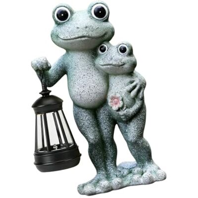 NRVTRE Harz Frosch Gartendekoration, Einweihungsgeschenk, Gray Statuen Dekoration „Mutter und Baby “ für den Außenbereich, Laternen Dekoration aus Kunstharz für Terrasse, Balkon, NRVTRE Harz Frosch Gartendekoration, Einweihungsgeschenk, Gray Statuen Dekoration „Mutter und Baby “ für den Außenbereich, Laternen Dekoration aus Kunstharz für Terrasse, Balkon,