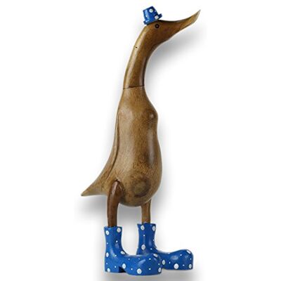Holz Ente Lauf Ente Gartendeko Figur aus Bambus Wurzel und Teak Holz mit Stiefel und Hut Blau 45cm Holz Ente Lauf Ente Gartendeko Figur aus Bambus Wurzel und Teak Holz mit Stiefel und Hut Blau 45cm