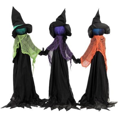 HOMCOM 48"/120cm Hexen Händchen haltend Halloween-Dekoration Außen Innen, gruselige Halloween leuchtende Hexendekoration, leuchtende Köpfe, animiertes Prop, Garten Hof HOMCOM 48"/120cm Hexen Händchen haltend Halloween-Dekoration Außen Innen, gruselige Halloween leuchtende Hexendekoration, leuchtende Köpfe, animiertes Prop, Garten Hof