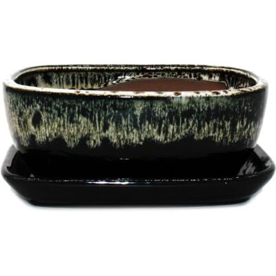 Dehner Bonsaischale, mit Untersetzer, handgefertigter Übertopf, rechteckig, ca. 24 x 9 x 17.5 cm, Keramik, schwarz/weiß Dehner Bonsaischale, mit Untersetzer, handgefertigter Übertopf, rechteckig, ca. 24 x 9 x 17.5 cm, Keramik, schwarz/weiß