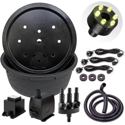 CLGarden Springbrunnenpumpe SP3 Set mit 150l Becken GFK Abdeckung 1300 l/h PE Wasserbehälter, Springbrunnenbecken, Gartenbrunnen DIY, LED Beleuchtung warmweiß, 12V Pumpe CLGarden Springbrunnenpumpe SP3 Set mit 150l Becken GFK Abdeckung 1300 l/h PE Wasserbehälter, Springbrunnenbecken, Gartenbrunnen DIY, LED Beleuchtung warmweiß, 12V Pumpe