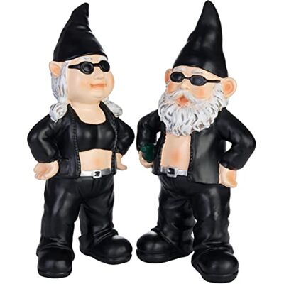 BRUBAKER Gartenzwerge Set Biker Mann und Frau Schwarz Rocker Zwerge mit Sonnenbrille Gartenfigur Lustig Dekoration Wetterfest für Garten Campingplatz Gartendeko für außen BRUBAKER Gartenzwerge Set Biker Mann und Frau Schwarz Rocker Zwerge mit Sonnenbrille Gartenfigur Lustig Dekoration Wetterfest für Garten Campingplatz Gartendeko für außen