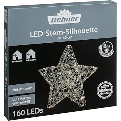 Dehner LED-Stern Silhouette, Silber, 160 LEDs, 60 x 60 x 6.5 cm Weihnachtsbeleuchtung inkl. Timer, warmweiß, Metall, Indoor / Outdoor, Schutzklasse II / IP44 Dehner LED-Stern Silhouette, Silber, 160 LEDs, 60 x 60 x 6.5 cm Weihnachtsbeleuchtung inkl. Timer, warmweiß, Metall, Indoor / Outdoor, Schutzklasse II / IP44