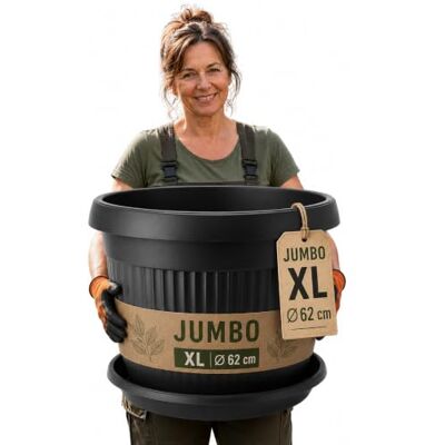 BigDean Jumbo 62cm Blumentopf mit Untersetzer Anthrazit Blumenkübel Wasserablauf, UV-beständig, aus bruchsicherem Kunststoff, Innen + Außen geeignet, Pflanzkübel BigDean Jumbo 62cm Blumentopf mit Untersetzer Anthrazit Blumenkübel Wasserablauf, UV-beständig, aus bruchsicherem Kunststoff, Innen + Außen geeignet, Pflanzkübel