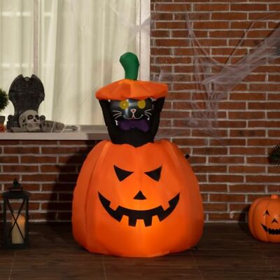 Outsunny 91-115 cm Aufblasbar Kürbisgeist mit beweglicher Katze Halloweendekorationen, Halloween Deko, Helloween-Gartendeko, mit LED Lichter, Wasserdicht, für Indoor Outdoor Hof Rasen Outsunny 91-115 cm Aufblasbar Kürbisgeist mit beweglicher Katze Halloweendekorationen, Halloween Deko, Helloween-Gartendeko, mit LED Lichter, Wasserdicht, für Indoor Outdoor Hof Rasen