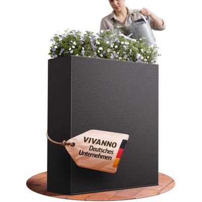 VIVANNO Pflanzkübel Raumteiler Sichtschutz Stahlblech 75x90x25 cm Schwarz Wetterfester Blumenkübel aus pulverbeschichtetem Stahl, mit Einsatz, ideal als Trennelement für Garten, Büro und Terrasse VIVANNO Pflanzkübel Raumteiler Sichtschutz Stahlblech 75x90x25 cm Schwarz Wetterfester Blumenkübel aus pulverbeschichtetem Stahl, mit Einsatz, ideal als Trennelement für Garten, Büro und Terrasse