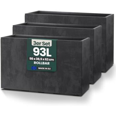Kreher XXL Sichtschutz Pflanzkasten 93L, rollbar (3er, Anthrazit) Doppelwandiger Pflanzkübel in Naturstein-Optik, wetterfest mit Entwässerungsstopfen, Maße 98x38,5x62 cm Kreher XXL Sichtschutz Pflanzkasten 93L, rollbar (3er, Anthrazit) Doppelwandiger Pflanzkübel in Naturstein-Optik, wetterfest mit Entwässerungsstopfen, Maße 98x38,5x62 cm