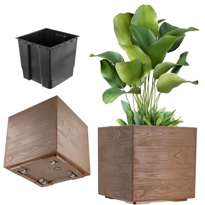 KADAX Pflanzkübel auf Rollen, 39 x 40 cm, großer Blumenkübel aus Kunststoff in Holzoptik, quadratischer Pflanztopf mit Einsatz für Innen und Außen (Dunkelbraun) KADAX Pflanzkübel auf Rollen, 39 x 40 cm, großer Blumenkübel aus Kunststoff in Holzoptik, quadratischer Pflanztopf mit Einsatz für Innen und Außen (Dunkelbraun)