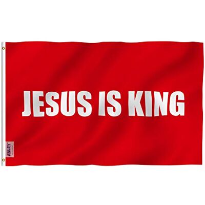 Anley Aley Fly Breeze 3x5 Foot Jesus is King-vlag Levendige kleuren en lichtbestendig Canvaskop en dubbel gestikt Witte polyester christelijke vlaggen met koperen doorvoertules Anley Aley Fly Breeze 3x5 Foot Jesus is King-vlag Levendige kleuren en lichtbestendig Canvaskop en dubbel gestikt Witte polyester christelijke vlaggen met koperen doorvoertules
