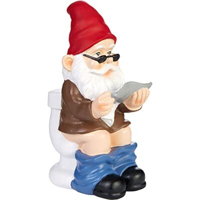 BRUBAKER Gartenzwerg auf dem Klo Zwerg auf Toilette mit Brille und Zeitung Gartenfigur Lustig Dekoration Wetterfest für Garten Campingplatz Gartendeko für außen 20 cm groß BRUBAKER Gartenzwerg auf dem Klo Zwerg auf Toilette mit Brille und Zeitung Gartenfigur Lustig Dekoration Wetterfest für Garten Campingplatz Gartendeko für außen 20 cm groß