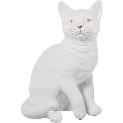 DRW Figur Einer sitzenden Katze aus Keramik in Sandweiß und Gold, 27 x 19 x 15 cm DRW Figur Einer sitzenden Katze aus Keramik in Sandweiß und Gold, 27 x 19 x 15 cm