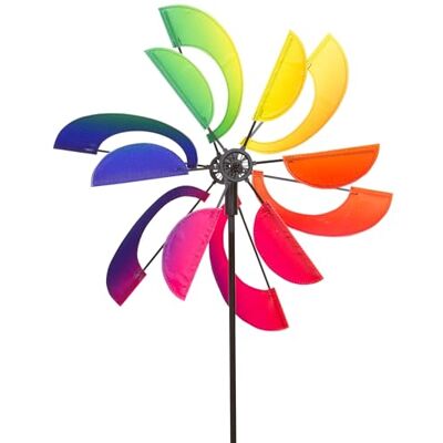 HQ Windspiel Windmill Rainbow Swirl Windrad Gartendeko mit Standstab Farbenfroh dreht schon bei leichtem Wind wetterfest UV-beständig langlebig für Garten Terrasse & Balkon Rad-Ø41cm, H120xT22cm HQ Windspiel Windmill Rainbow Swirl Windrad Gartendeko mit Standstab Farbenfroh dreht schon bei leichtem Wind wetterfest UV-beständig langlebig für Garten Terrasse & Balkon Rad-Ø41cm, H120xT22cm